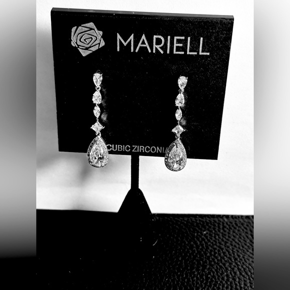 CZ Chandelier Drop Pierced Earrings Large CZ Studs 3” long by Mariell - Picture 3 of 5